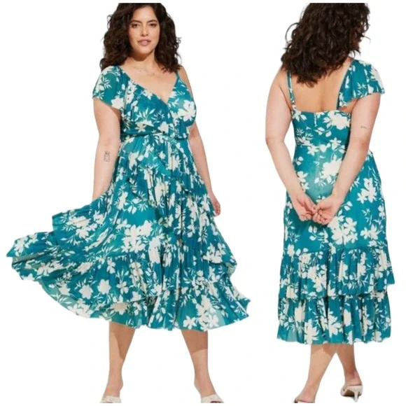torrid | Dresses | Torrid Nwt Midi Mesh Ruffle Surplice Dress Size 6x  Floral Vneck Sleeveless Blue | Poshmark
